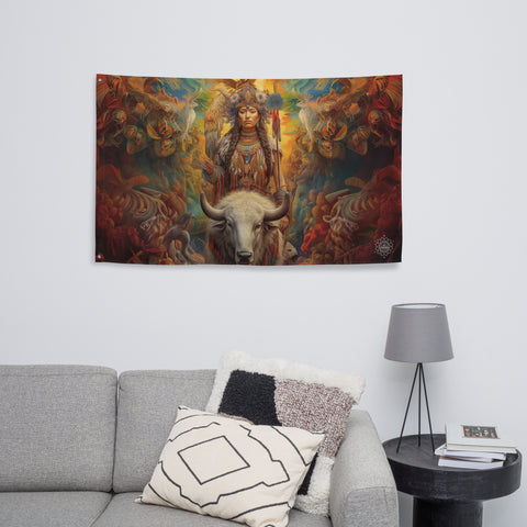 White Buffalo Calf Woman Goddess Flag Wall Art