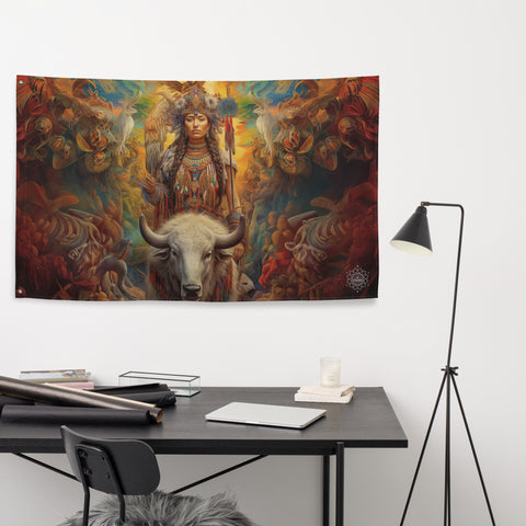 White Buffalo Calf Woman Goddess Flag Wall Art