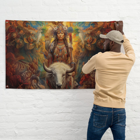 White Buffalo Calf Woman Goddess Flag Wall Art
