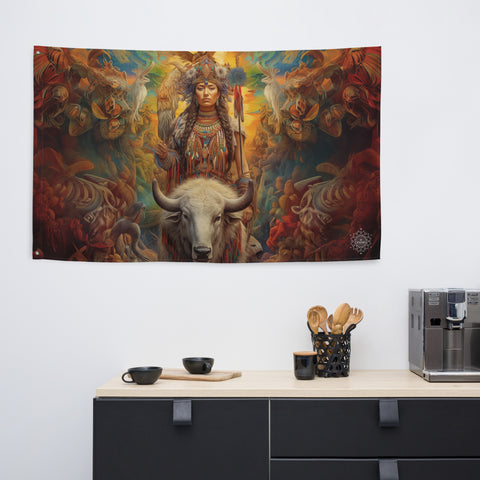 White Buffalo Calf Woman Goddess Flag Wall Art