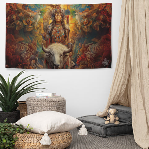 White Buffalo Calf Woman Goddess Flag Wall Art