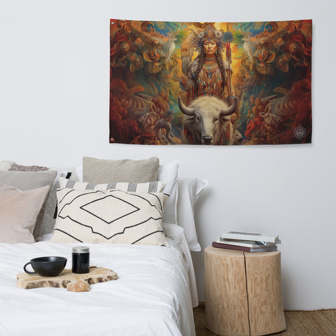White Buffalo Calf Woman Goddess Flag Wall Art