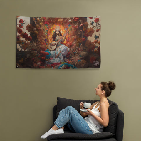 Saraswati Goddess Flag Wall Art