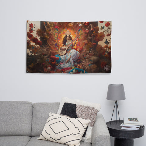 Saraswati Goddess Flag Wall Art