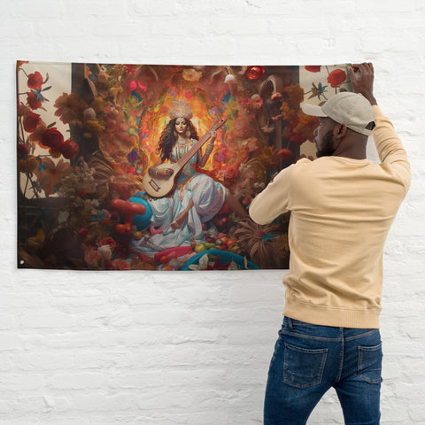 Saraswati Goddess Flag Wall Art