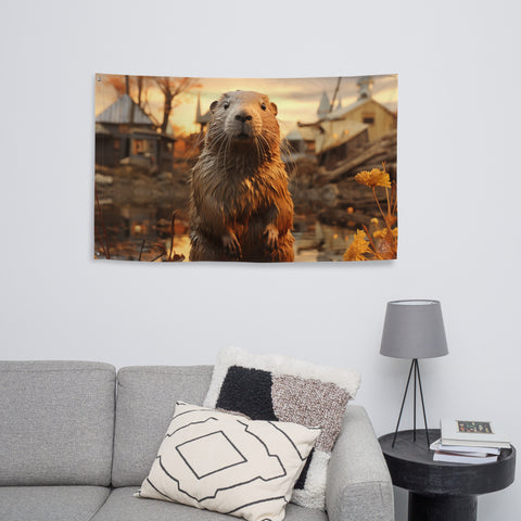 Beaver Spirit Animal Flag Wall Art