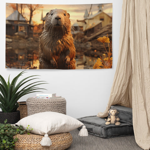 Beaver Spirit Animal Flag Wall Art
