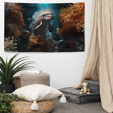 Dolphin Spirit Animal Flag Wall Art