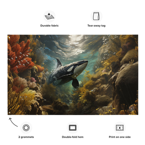 Orca Whale Spirit Animal Flag Wall Art