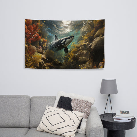 Orca Whale Spirit Animal Flag Wall Art