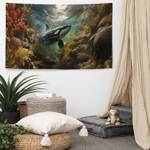 Orca Whale Spirit Animal Flag Wall Art