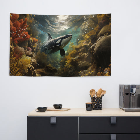 Orca Whale Spirit Animal Flag Wall Art