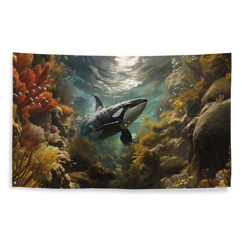 Orca Whale Spirit Animal Flag Wall Art