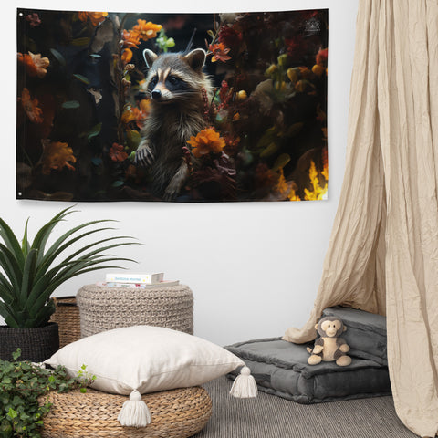 Raccoon Spirit Animal Flag Wall Art