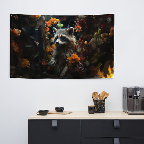 Raccoon Spirit Animal Flag Wall Art