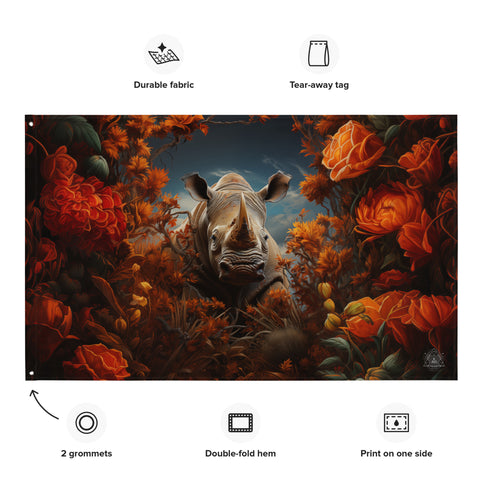 Rhinoceros Spirit Animal Flag Wall Art
