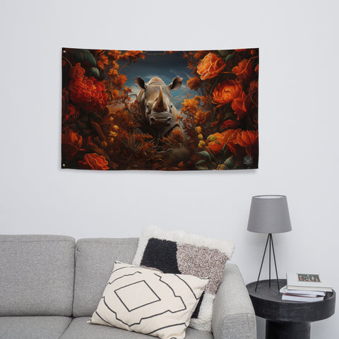 Rhinoceros Spirit Animal Flag Wall Art