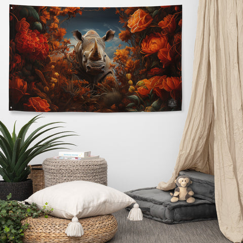 Rhinoceros Spirit Animal Flag Wall Art
