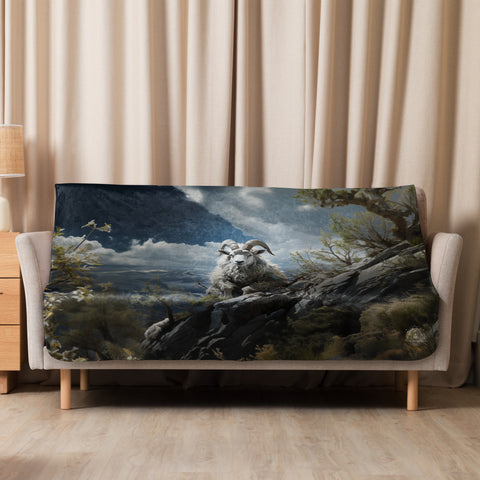 Mountain Goat Spirit Animal Sherpa Blanket