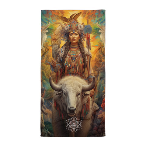 White Buffalo Calf Woman Goddess Lightweight Beach Towel