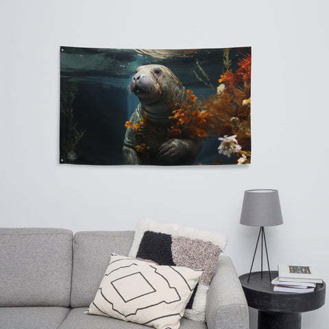 About my Brain Institute Wall Art Manatee Spirit Animal Flag Wall Art
