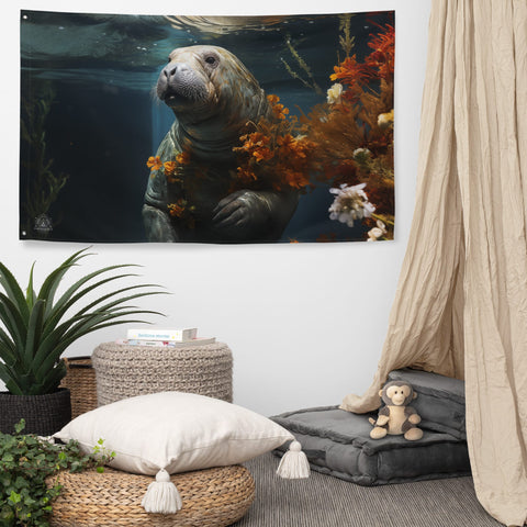 About my Brain Institute Wall Art Manatee Spirit Animal Flag Wall Art