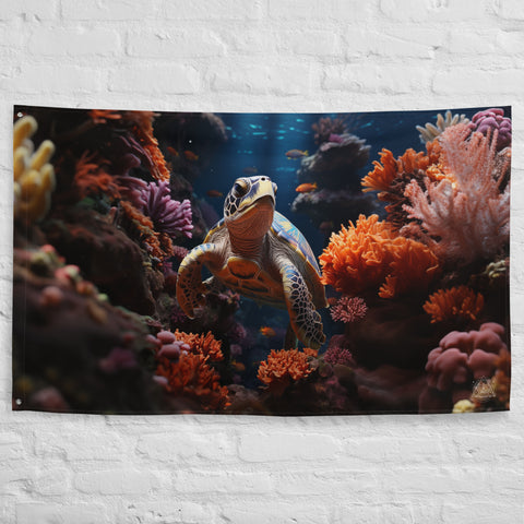 Sea Turtle Spirit Animal Flag Wall Art