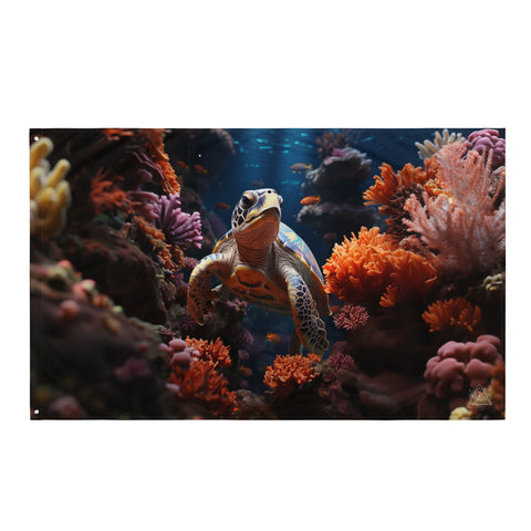 Sea Turtle Spirit Animal Flag Wall Art