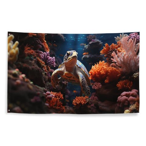 Sea Turtle Spirit Animal Flag Wall Art