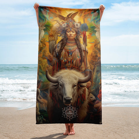 White Buffalo Calf Woman Goddess Lightweight Beach Towel