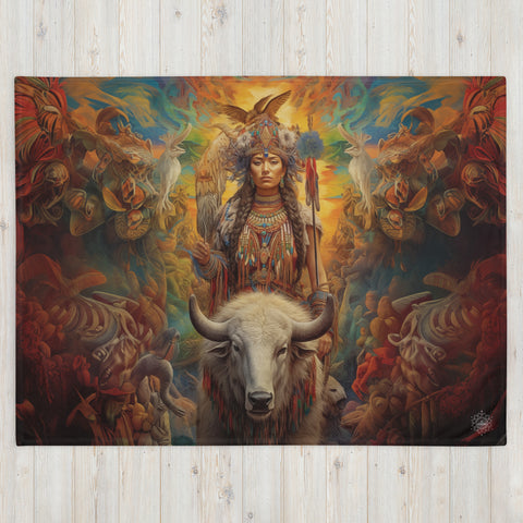 White Buffalo Calf Woman Goddess Throw Blanket